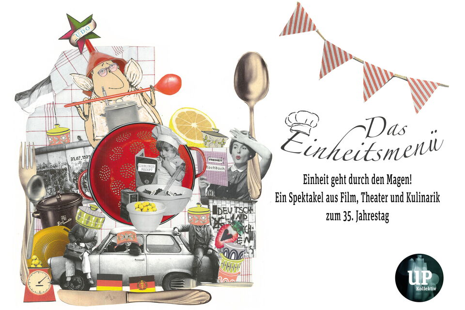 illustrierte collage aus Kochutensilien und DDR-Artefakten